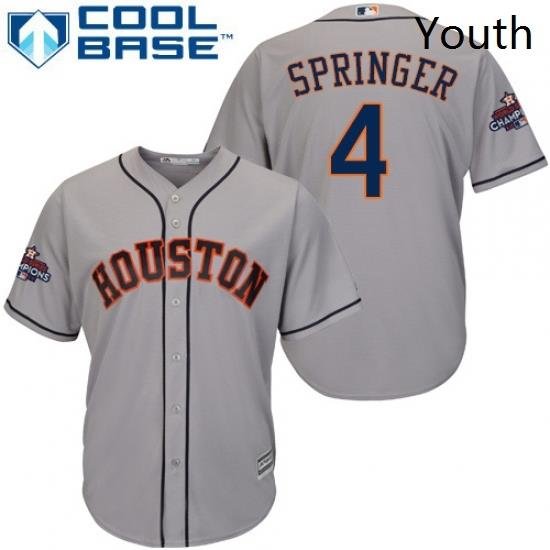 Youth Majestic Houston Astros 4 George Springer Replica Grey Road 2017 World Series Champions Cool Base MLB Jersey