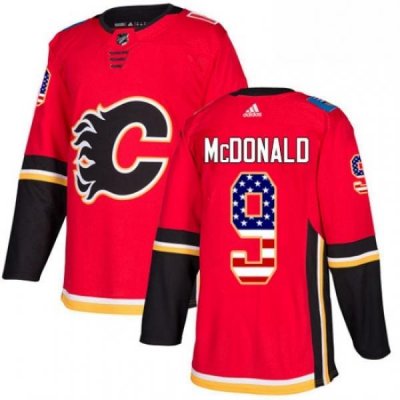 Mens Adidas Calgary Flames 9 Lanny McDonald Authentic Red USA Flag Fashion NHL Jersey