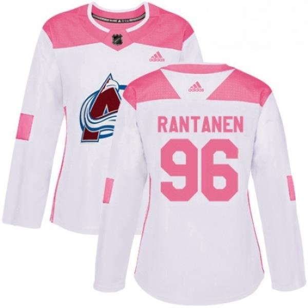 Womens Adidas Colorado Avalanche 96 Mikko Rantanen Authentic WhitePink Fashion NHL Jersey