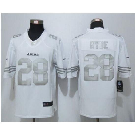 Nike San Francisco 49ers #28 Carlos Hyde White Mens Stitched NFL Limited Platinum Jersey