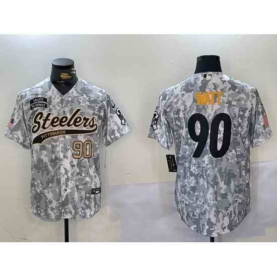 Men Pittsburgh Steelers 90 T J Watt 2024 Arctic Camo Salute To Service Stitched Baseball Jersey 2