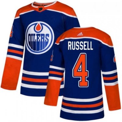 Youth Adidas Edmonton Oilers 4 Kris Russell Authentic Royal Blue Alternate NHL Jersey