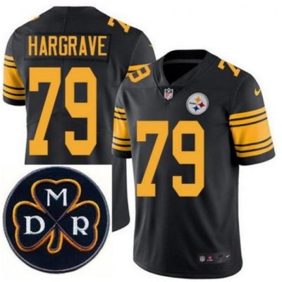 Men's Nike Pittsburgh Steelers #79 Javon Hargrave Elite Black Rush NFL MDR Dan Rooney Patch Jersey