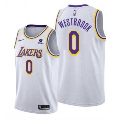 Men Los Angeles Lakers 0 Russell Westbrook Bibigo White Stitched Basketball Jersey