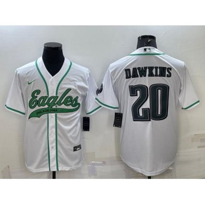 Men Philadelphia Eagles 20 Brian Dawkins White With Patch Cool Base Stitched Baseball Jersey