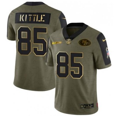 Men San Francisco 49ers 85 George Kittle 2021 Olive Camo Salute To Service Golden Limited Stitched Jersey