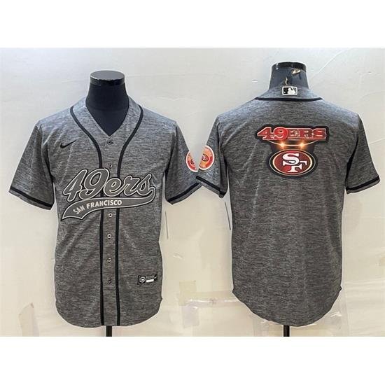 Men San Francisco 49ers Grey Team Big Logo With Patch Cool Base Stitched Baseball Jersey