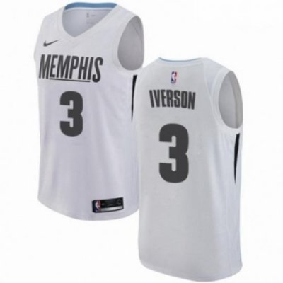 Mens Nike Memphis Grizzlies 3 Allen Iverson Swingman White NBA Jersey City Edition