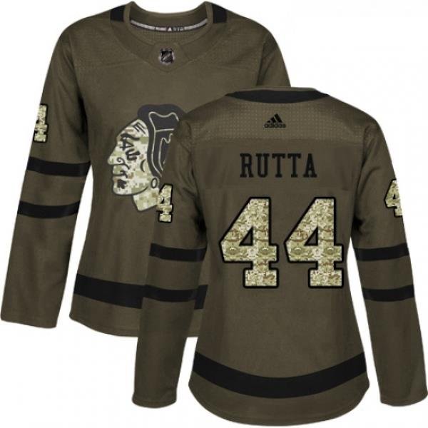 Womens Adidas Chicago Blackhawks 44 Jan Rutta Authentic Green Salute to Service NHL Jersey