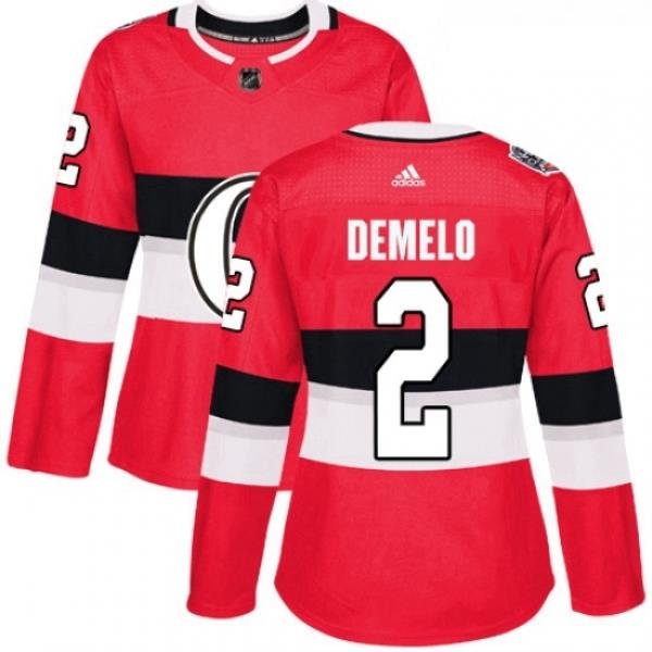 Womens Adidas Ottawa Senators 2 Dylan DeMelo Authentic Red 2017 100 Classic NHL Jersey