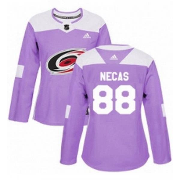 Womens Adidas Carolina Hurricanes 88 Martin Necas Authentic Purple Fights Cancer Practice NHL Jersey