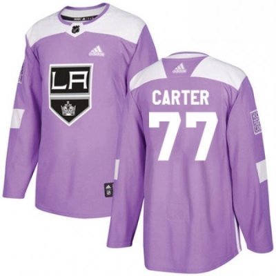 Mens Adidas Los Angeles Kings 77 Jeff Carter Authentic Purple Fights Cancer Practice NHL Jersey