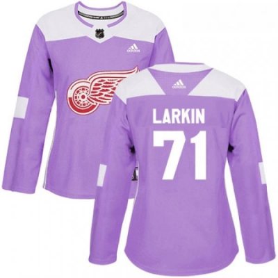 Womens Adidas Detroit Red Wings 71 Dylan Larkin Authentic Purple Fights Cancer Practice NHL Jersey