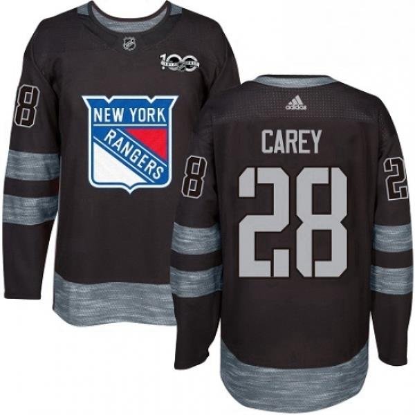 Mens Adidas New York Rangers 28 Paul Carey Authentic Black 1917 2017 100th Anniversary NHL Jersey