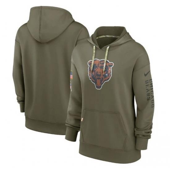 Women Chicago Bears 2022 Olive Salute To Service Therma Performance Pullover Hoodie