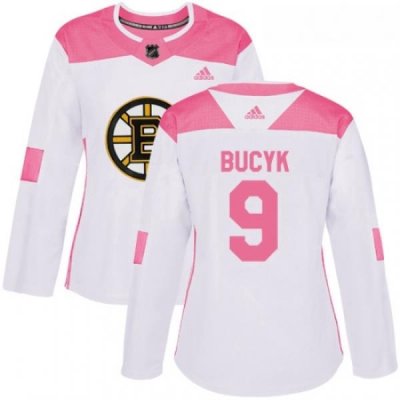 Womens Adidas Boston Bruins 9 Johnny Bucyk Authentic WhitePink Fashion NHL Jersey