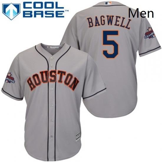 Mens Majestic Houston Astros 5 Jeff Bagwell Replica Grey Road 2017 World Series Champions Cool Base MLB Jersey