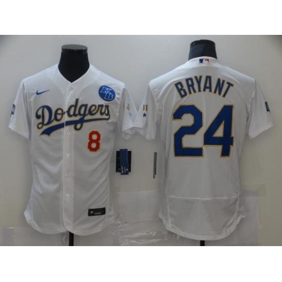 Men Los Angeles Dodgers Kobe Bryant 8 24 Championship Gold Trim White Limited All Stitched Flex Base Jersey