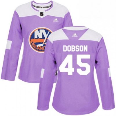 Womens Adidas New York Islanders 45 Noah Dobson Authentic Purple Fights Cancer Practice NHL Jersey