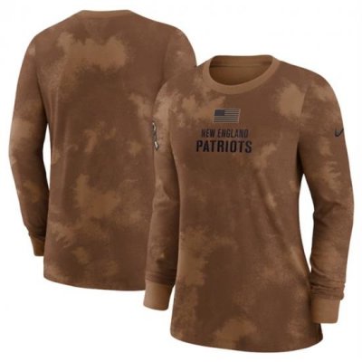 Women New England Patriots Brown 2023 Salute To Service Long Sleeve T Shirt Run Small