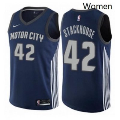 Womens Nike Detroit Pistons 42 Jerry Stackhouse Swingman Navy Blue NBA Jersey City Edition