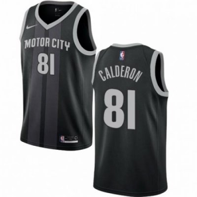 Mens Nike Detroit Pistons 81 Jose Calderon Swingman Black NBA Jersey City Edition