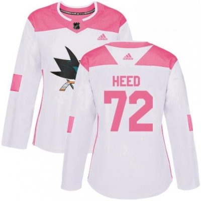 Womens Adidas San Jose Sharks 72 Tim Heed Authentic WhitePink Fashion NHL Jersey