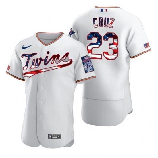 Men Minnesota TWins 23 Nelson Cruz Men Nike White Fluttering USA Flag Limited Edition Flex Base MLB Jersey