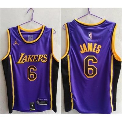 Men Los Angeles Lakers 6 LeBron James Purple Stitched Basketball Jersey