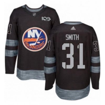 Mens Adidas New York Islanders 31 Billy Smith Authentic Black 1917 2017 100th Anniversary NHL Jersey