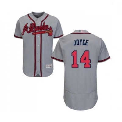 Mens Atlanta Braves 14 Matt Joyce Grey Road Flex Base Authentic Collection Baseball Jersey