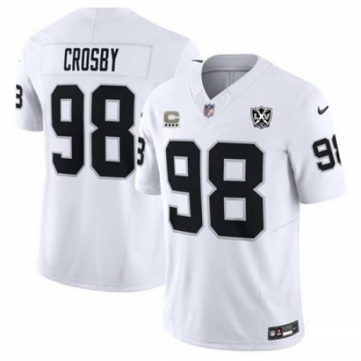 Men Las Vegas Raiders 98 Maxx Crosby White 2024 F U S E With 4 Star C Patch And 65th Anniversary Patch Vapor Stitched Football Jersey