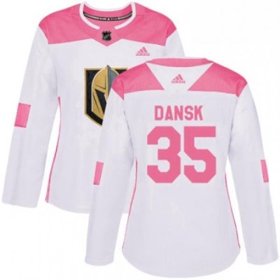 Womens Adidas Vegas Golden Knights 35 Oscar Dansk Authentic WhitePink Fashion NHL Jersey