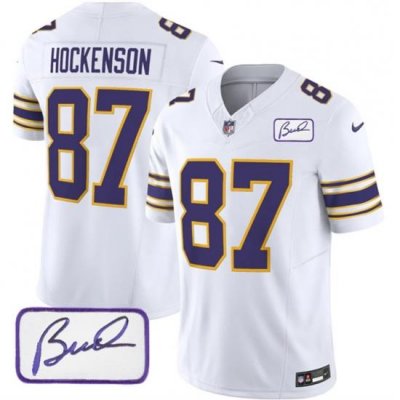 Men Minnesota Vikings 87 T J Hockenson White 2023 F U S E Bud Grant Patch Vapor Limited Stitched Jersey