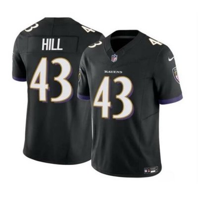 Men Baltimore Ravens 43 Justice Hill Black 2023 F U S E  Vapor Limited Football Jersey