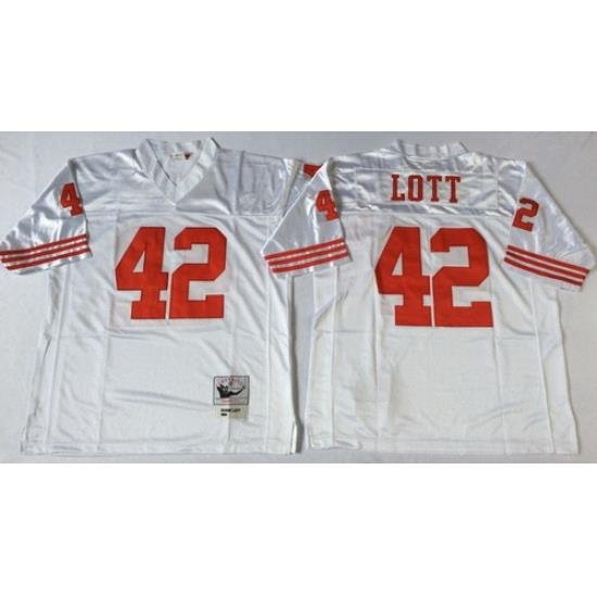 Mitchell And Ness 49ers #42 Ronnie Lott white Mens Throwback Stitched NFL Jersey