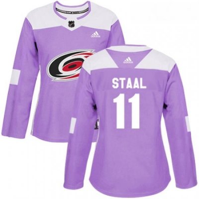 Womens Adidas Carolina Hurricanes 11 Jordan Staal Authentic Purple Fights Cancer Practice NHL Jersey