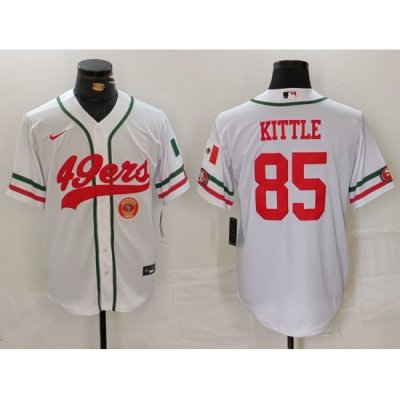 Men San Francisco 49ers 85 George Kittle White With Patch Cool Base Stitched Baseball Jersey 1