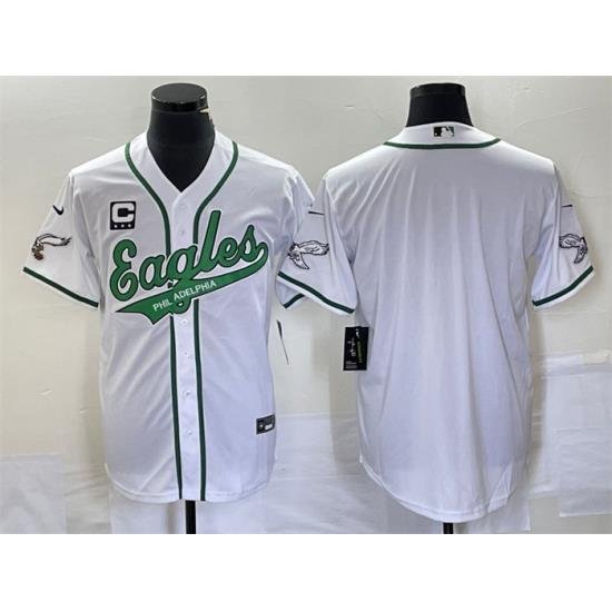 Men Philadelphia Eagles Blank White With C Patch Cool Base Stitched Baseball Jersey