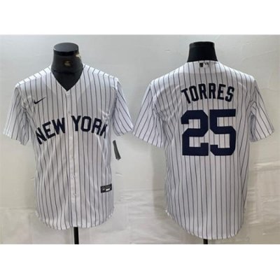 Men NeW York Yankees 25 Gleyber Torres White Cool Base Stitched Baseball Jersey