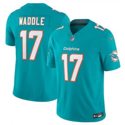 Men Miami Dolphins 17 Jaylen Waddle Aqua 2023 F U S E Vapor Limited Stitched Football Jersey