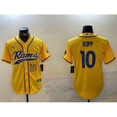 Men Los Angeles Rams 10 Cooper Kupp yellow Cool Base Stitched Baseball Jersey 3