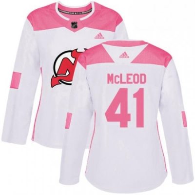 Womens Adidas New Jersey Devils 41 Michael McLeod Authentic WhitePink Fashion NHL Jersey