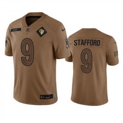 Men Los Angeles Rams 9 Matthew Stafford 2023 Brown Salute To Service Limited Stitched Football Jersey