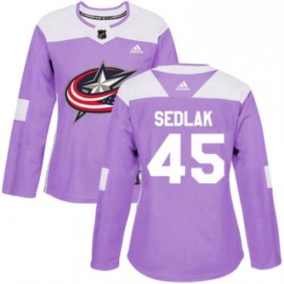 Womens Adidas Columbus Blue Jackets 45 Lukas Sedlak Authentic Purple Fights Cancer Practice NHL Jersey