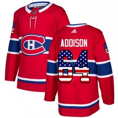 Mens Adidas Montreal Canadiens 64 Jeremiah Addison Authentic Red USA Flag Fashion NHL Jersey