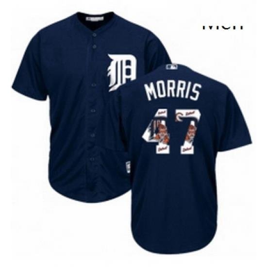 Mens Majestic Detroit Tigers 47 Jack Morris Authentic Navy Blue Team Logo Fashion Cool Base MLB Jersey