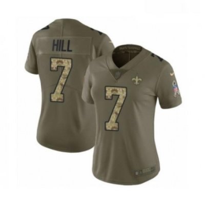 Womens Nike New Orleans Saints 7 Taysom Hill Limited Olive Camo 2017 Salute to Service NFL Jersey