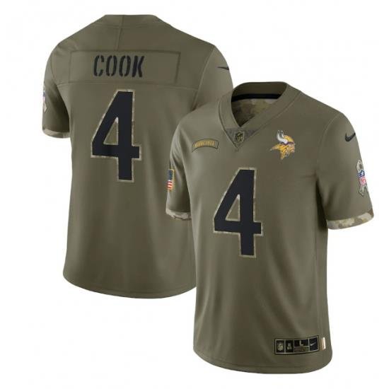 Men Minnesota Vikings 4 Dalvin Cook Olive 2022 Salute To Service Limited Stitched Jersey