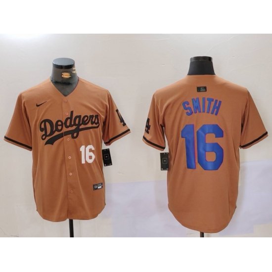 Men Los Angeles Dodgers 16 Will Smith Brown Cool Base Stitched Baseball Jersey 9